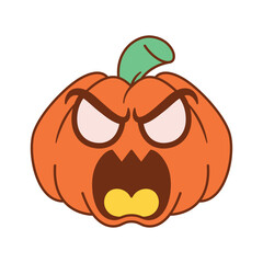 Vector Pumpkin Emoji Cartoon Groovy Illustration Isolated