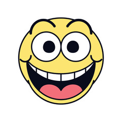 Vector Grinning Face Emoji Happy Cartoon Groovy Illustration Isolated
