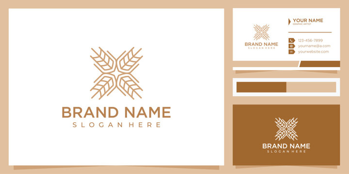 abstract wheat, grain icon vector logo design with business card