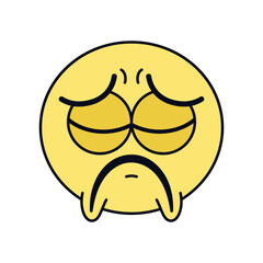 Vector Disappointed Face Emoji Sad Cartoon Groovy Illustration Isolated
