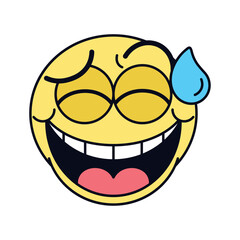 Vector Grinning Face Sweat Emoji Cartoon Groovy Illustration Isolated