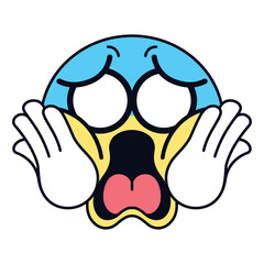 Vector Face Screaming in Fear Emoji Cartoon Groovy Illustration Isolated