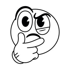 Vector Thinking Face Emoji Cartoon Groovy Illustration Isolated