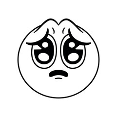Vector Pleading Face Emoji Cartoon Groovy Illustration Isolated