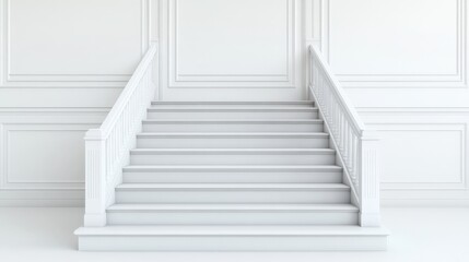 Elegant White Staircase: A pristine staircase with a classic design, perfect for showcasing furniture, decor, or adding a touch of sophistication to your design projects.  