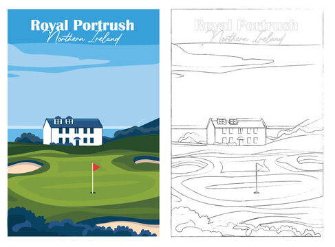 Golf Course. Vector illustration of Royal Portrush Golf Club, Northern Ireland