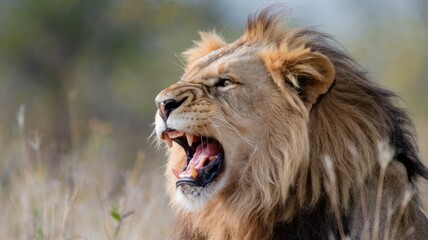 Fototapeta premium portrait of a lion animal theme in nature and sunset meaning leadership and power
