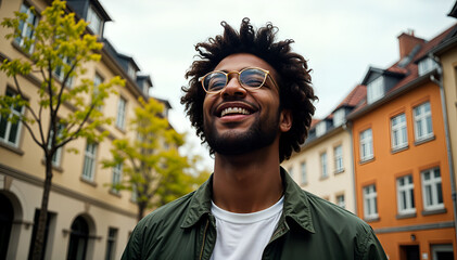 portrait of a man, happy and smiling in outdoor