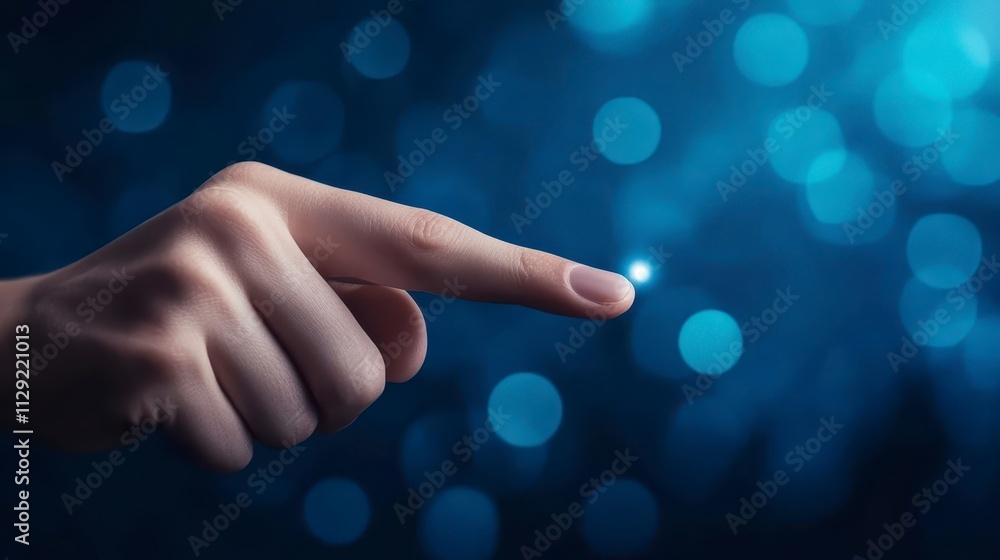 Poster hand pointing touching digital future technology innovation interaction interface connection online