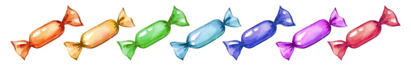 A vibrant set of candies in all colors of the rainbow, ideal for festive designs and sweet-themed projects.