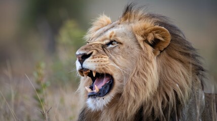 Fototapeta premium portrait of a lion animal theme in nature and sunset meaning leadership and power