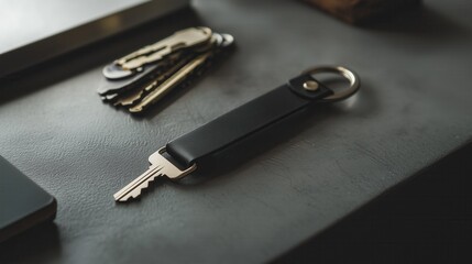 Elegant Black Leather Key Holder with Gold Accents, Minimalist Design for Modern Lifestyle
