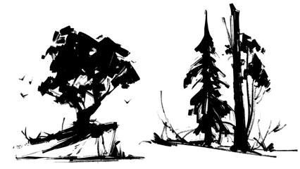 Black and white trees. Vector