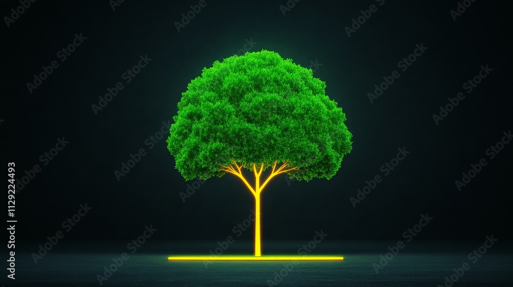 Poster glowing tree: an abstract representation of life and growth, a luminous tree with a glowing trunk il