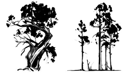Black and white trees. Vector