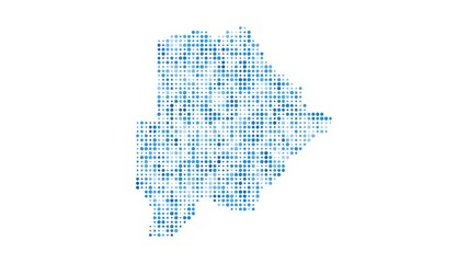 Botswana dotted digital map. Map of Botswana with pulsating colored circles. Shape of the country filled with blue disks. Charming video.