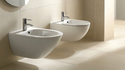Fototapeta premium Modern Stylish White Sink in Contemporary Bathroom Design