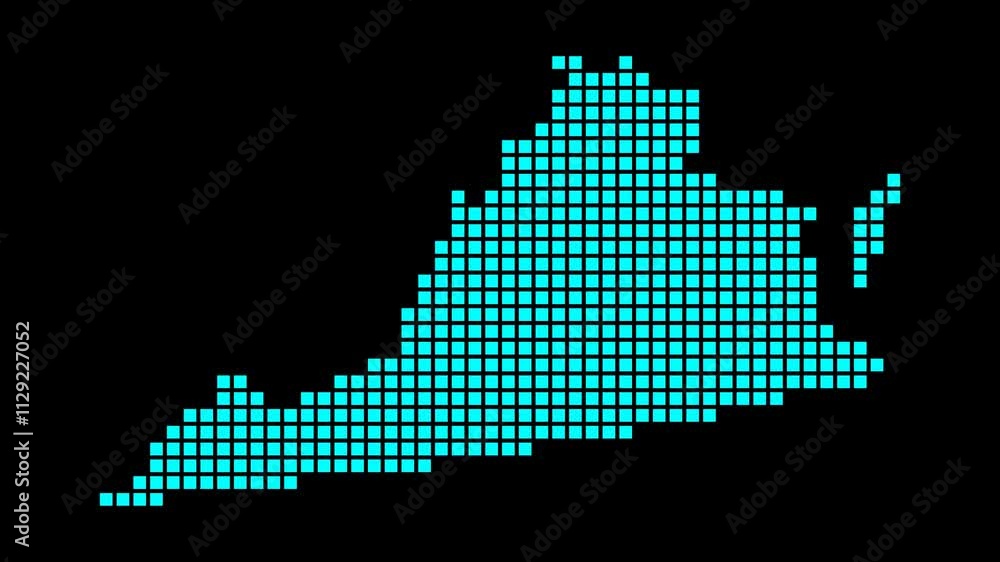 Poster virginia digital map. map of virginia in dotted style. shape of the us state filled with rectangles.