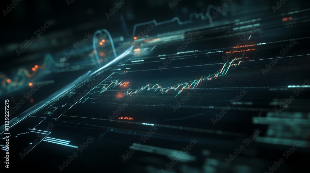 Poster digital financial data visualization with stock market graphs