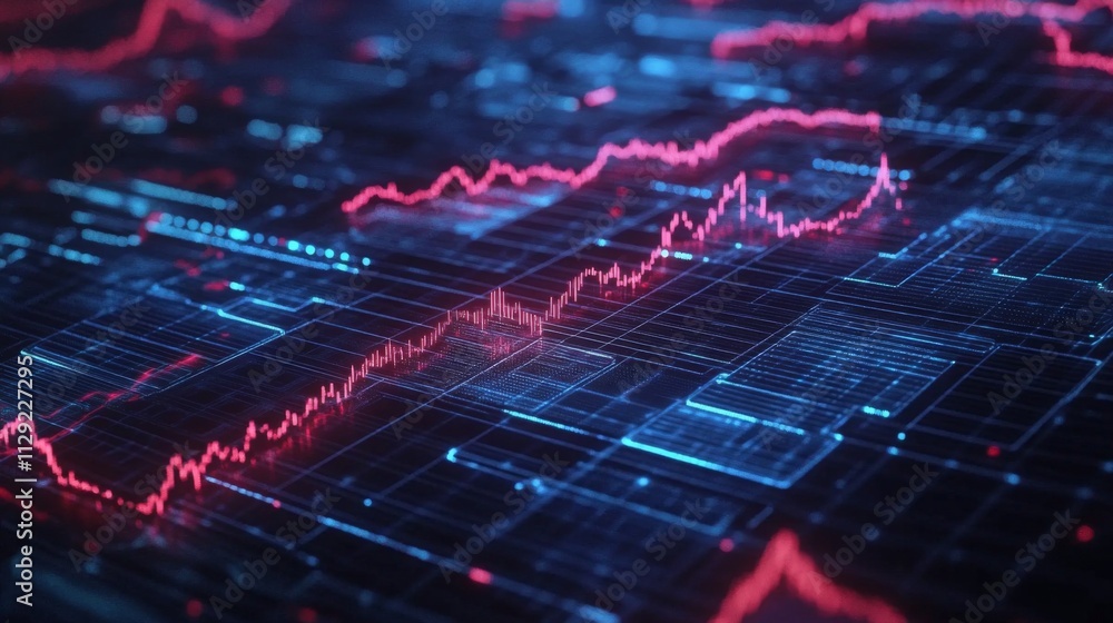 Poster abstract financial data visualization with colorful graph lines
