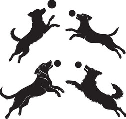 Dogs Catch the Ball in the Air Silhouette Vector