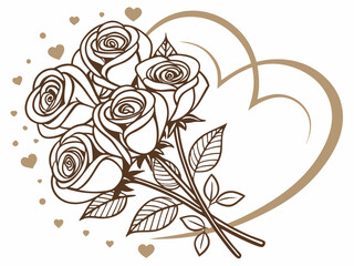 A bouquet of roses with heart-shaped petals, outlined in gold for Valentine&rsquo;s Day.
