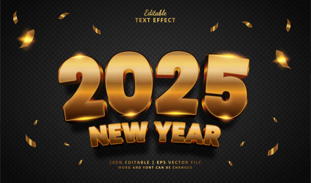 2025 New Year Editable Text Effect 3d Luxury Bold with Gold Confetti