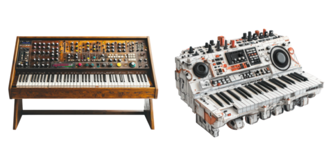 electronic keyboards isolated on transparent background, Set of