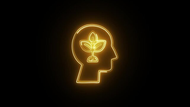  glowing neon growth mindset icon isolated on black background. HD video motion graphic animation