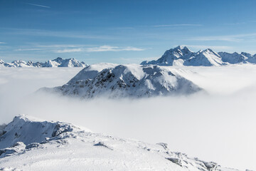 Winter landscape on a beautiful sunny day in St.Anton am Arlberg, Vorarlberg