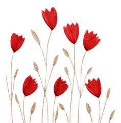 Obraz premium PNG Little red tulips pattern backgrounds embroidery.
