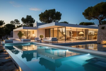 Cozy small white villa with a large swimming pool.
