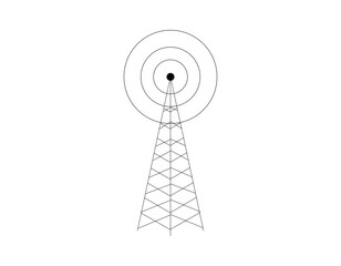 Communication Tower, in line design. Radio tower, telecommunication, signal, broadcasting, cellular tower, antenna on white background vector. Communication Tower editable stroke icon.