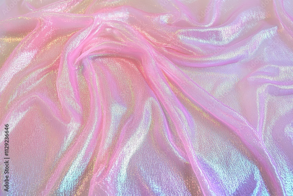 Poster iridescent pink fabric with soft folds and shimmering texture.