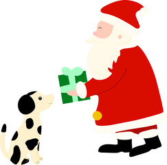 Santa Claus Giving Gift to Dog