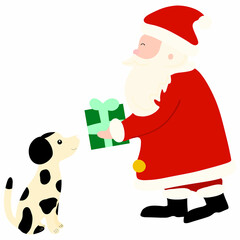 Santa Claus Giving Gift to Dog