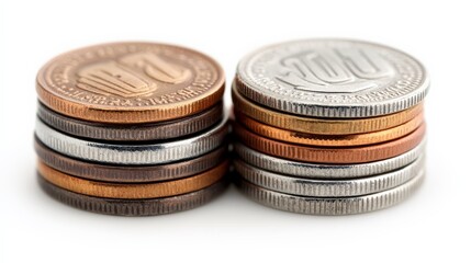 Stacks of Coins:  Copper and Silver Coins