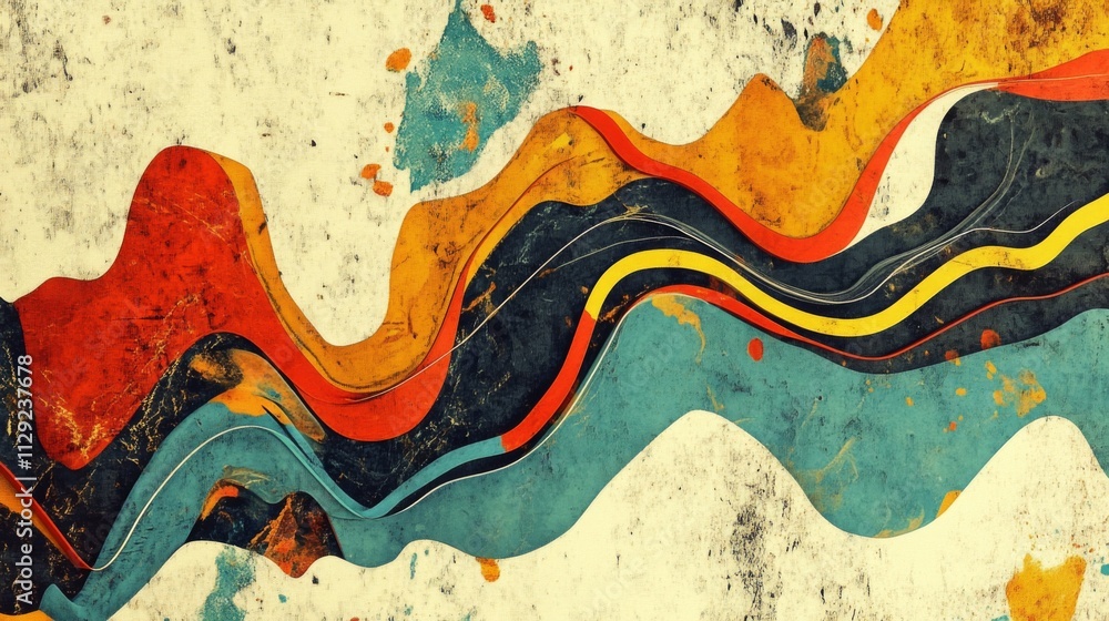 Poster vibrant abstract waves in bold colors on textured background
