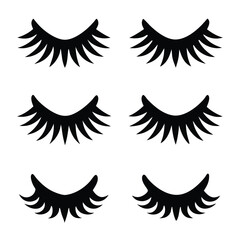 Obraz premium Black silhouette Eyelashes icon set with white background 