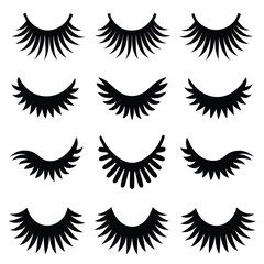 Black silhouette Eyelashes icon set with white background 
