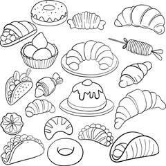Outline Pastry and Dessert Collection for Coloring
