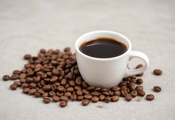 Fototapeta premium Aromatic Coffee Cup and Roasted Beans