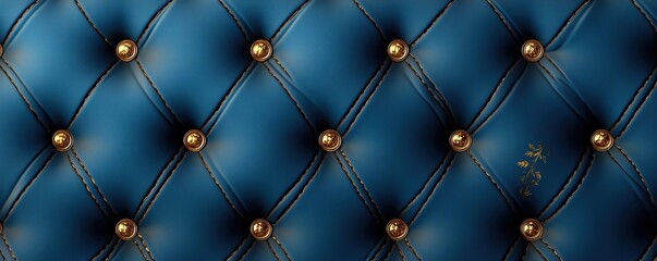 Luxurious blue quilted backdrop featuring golden buttons and elegant floral designs ideal for stylish interiors
