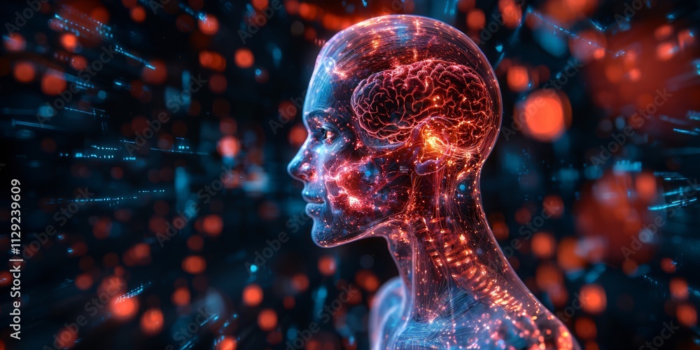 Poster ai human brain neural network digital technology science futuristic abstract concept data