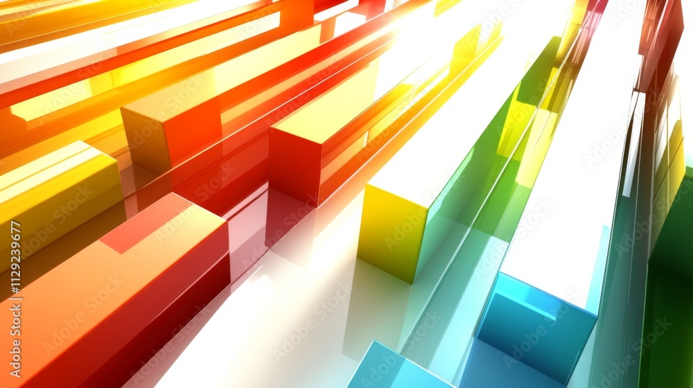Poster vibrant colorful abstract lines and blocks radiating light effects