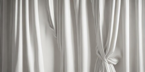 Obraz premium Flowing white silk curtain drapes with pleated details creating a sophisticated look, smooth, elegant, curtain, silk, drapes