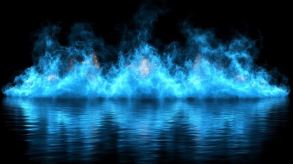 Mystical fog moves gracefully in an abstract interplay of light and shadow creating an ethereal visual on a black floor