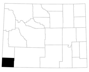 Map of uinta County in Wyoming state on white background. single County map highlighted by black colour on Wyoming map. UNITED STATES, US