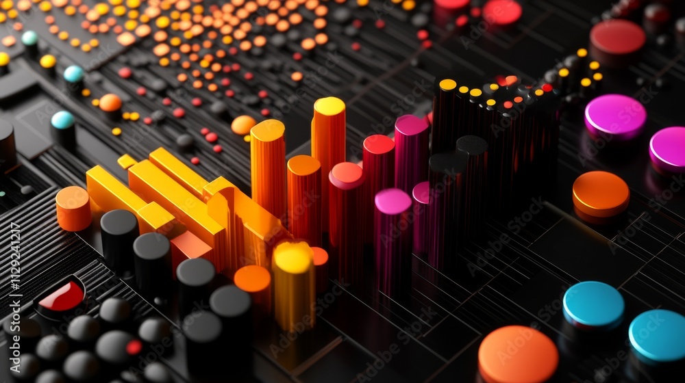 Aufkleber abstract digital visualization of vibrant circular and bar elements