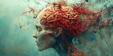 Surreal Mind Explosion Abstract Brain Anatomy Art